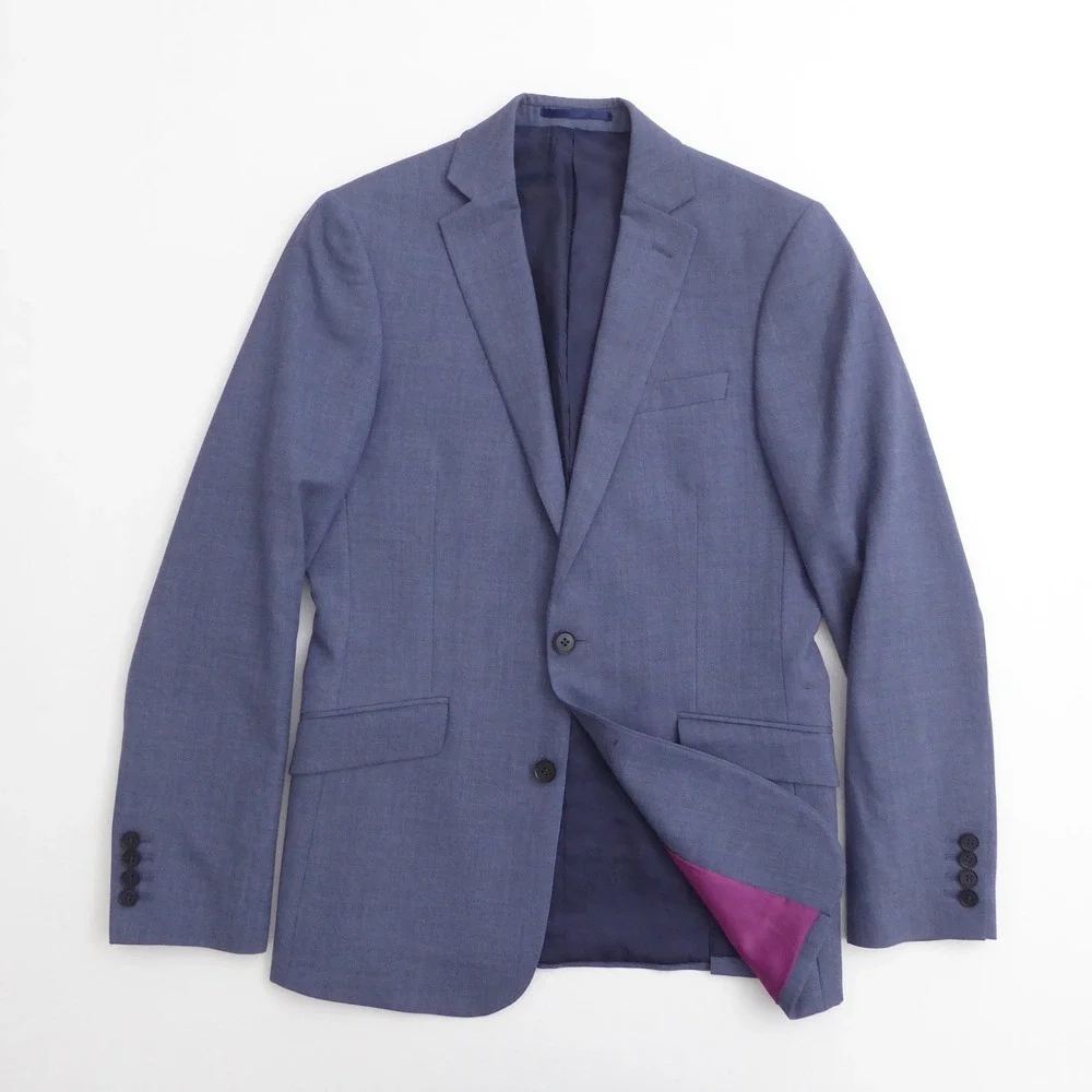 Charles Tyrwhitt Men Blazer Dew Blue Merino Wool 38R Extra Slim Fit